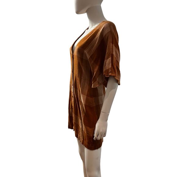 Society Amuse Burnt Orange Plaid Flannel Kimono Dress, S - Picture 3 of 5